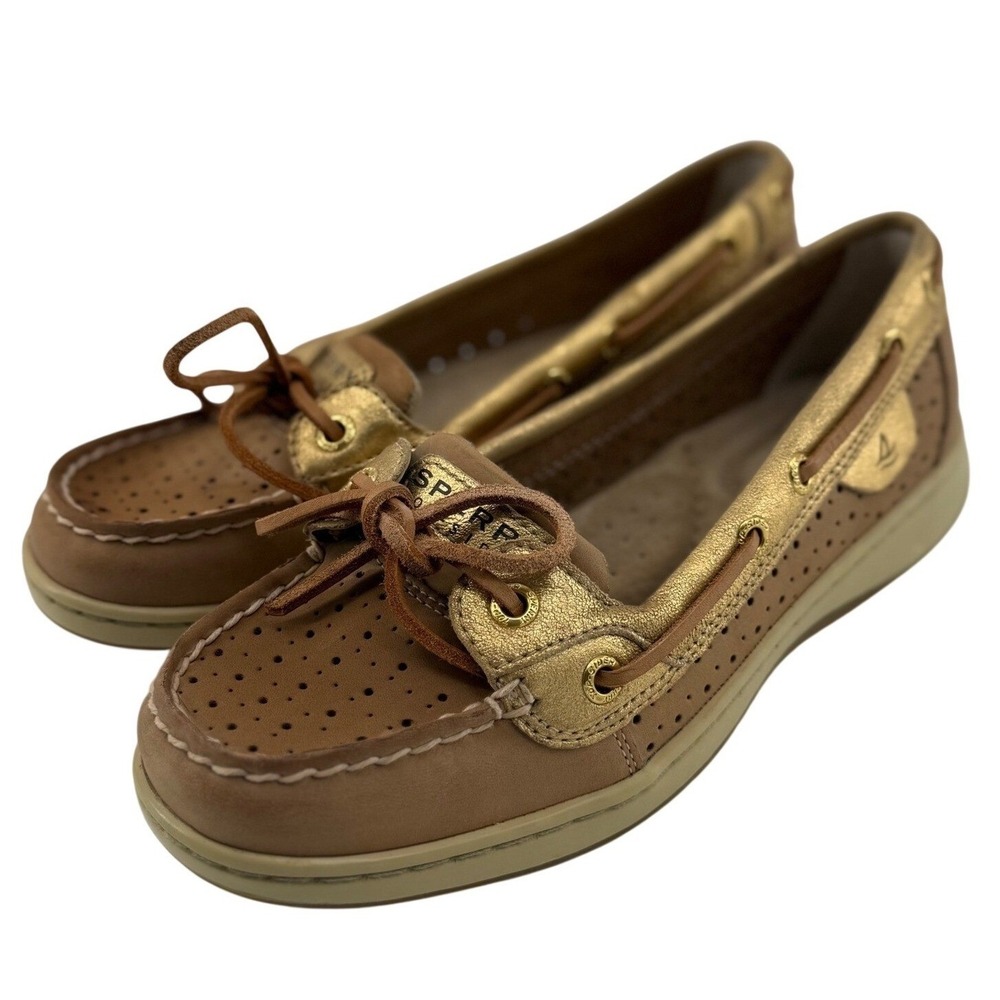 Sperry Womens 6.5 Boat Shoes Tan Gold Leather Perforated STS90920 Preppy Coastal